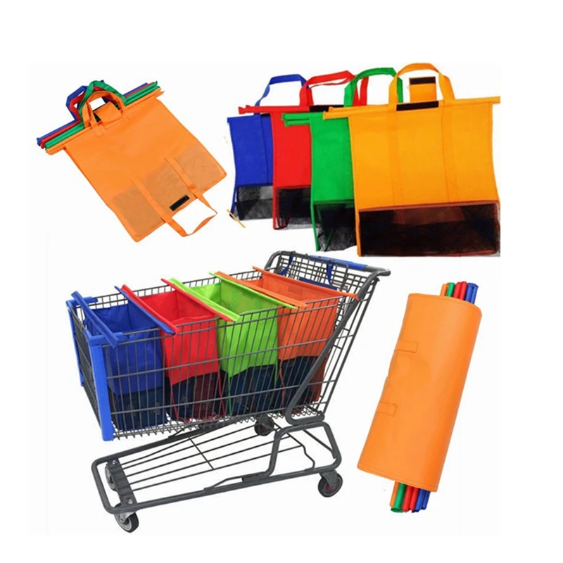 Lightweight practical supermarket shopping cart bag non woven fabric shopping bag with long handle