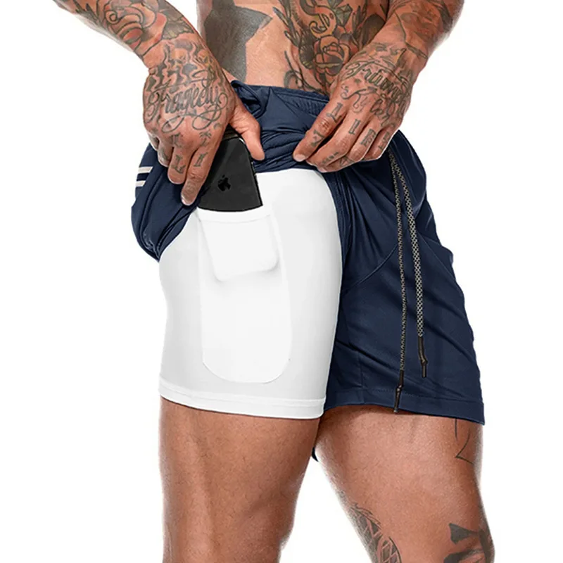 2-In-1 Men Running Shorts with Towel Loop Pockets Quick Dry