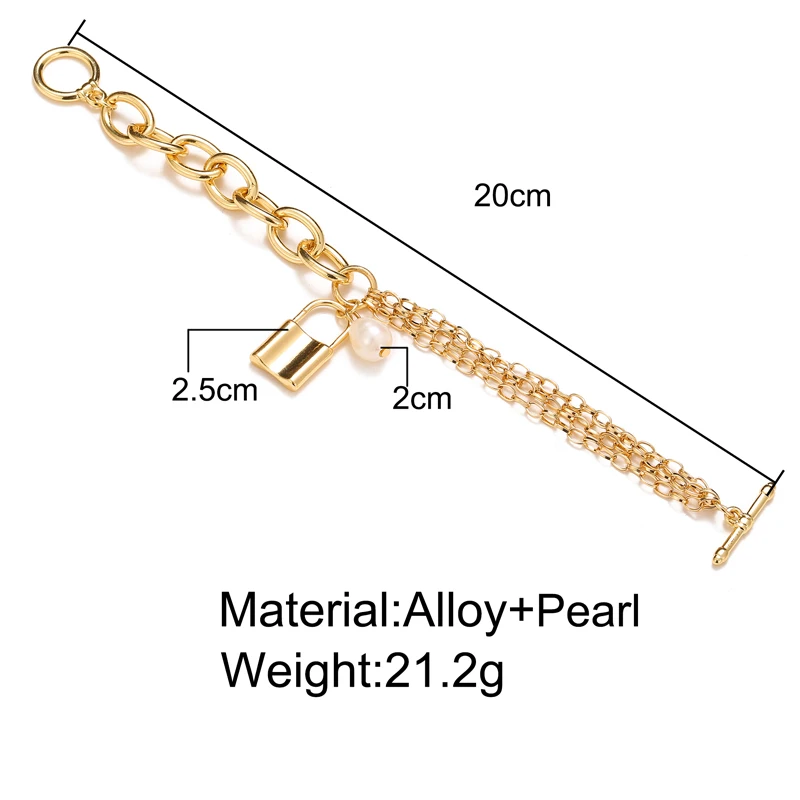 Wholesale Luxury Gold Cuban Link Chain Bracelet Punk Style Pearl