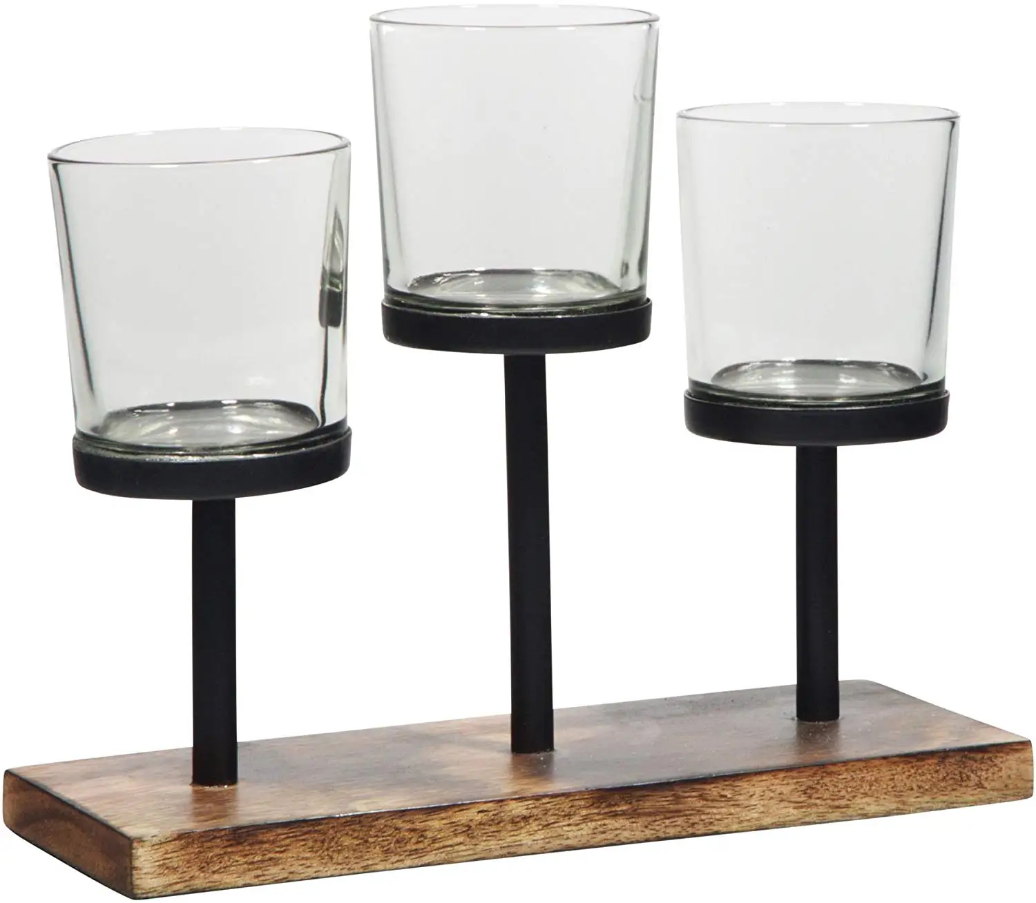 3 Glass Decorative Votive Candle Holder Centerpiece With Wood Base