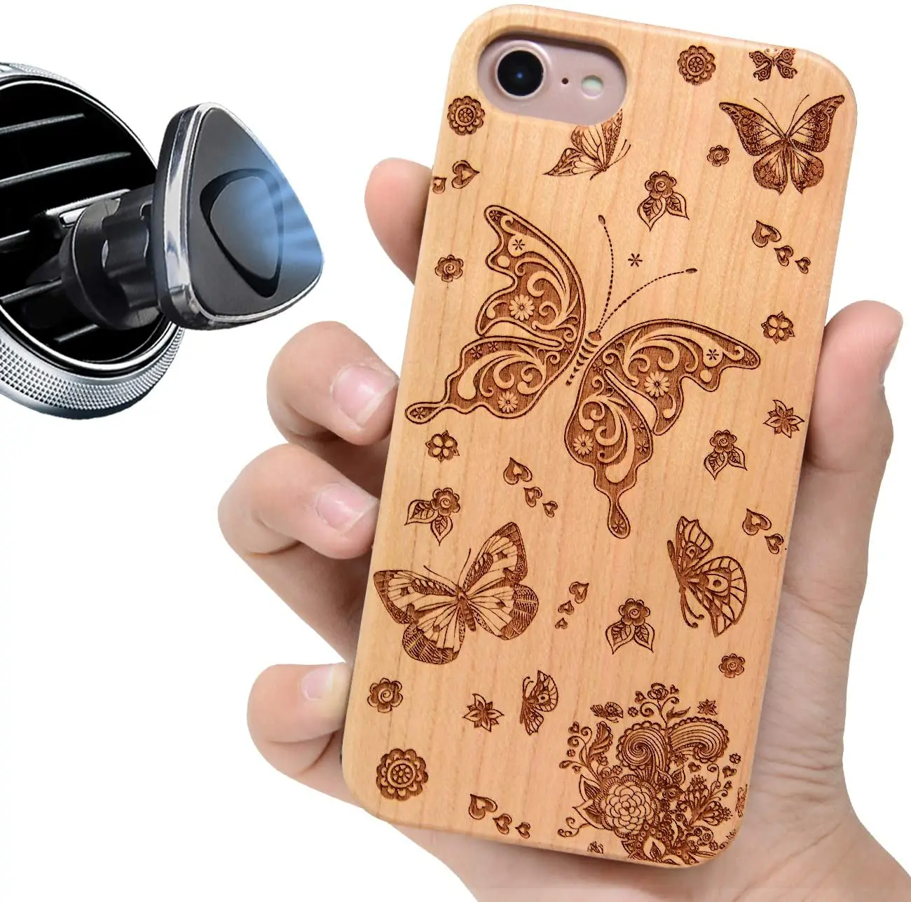 wooden phone case customized engraved back cover hard wood built