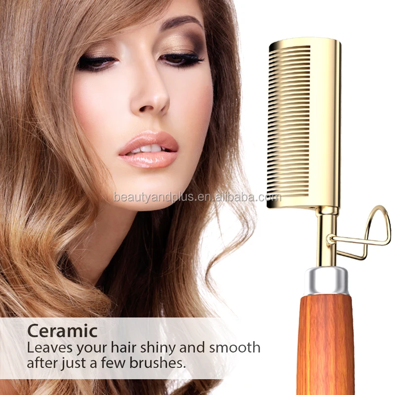 Oldfashioned Ceramic Heater Stove 500f Gold Hot Comb Brush Hair Flat