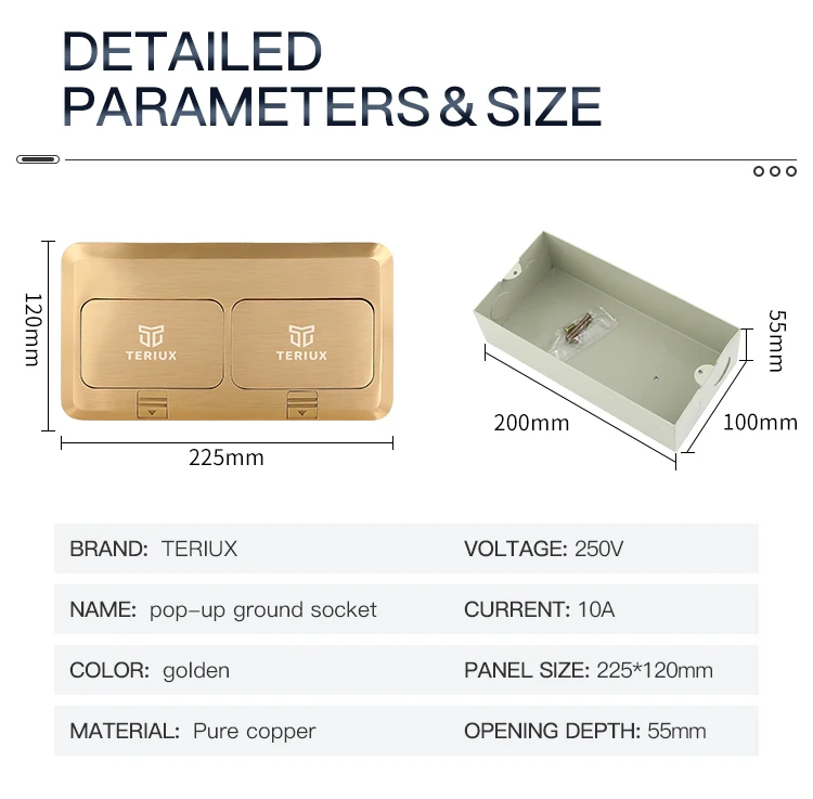 German standard brass power 16A double pop-up floor socket box