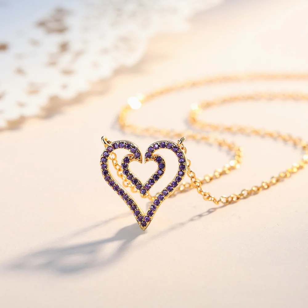 hainon 珠宝项链创意闪亮的白色锆石迷人的心形吊坠项链为妇女现货批