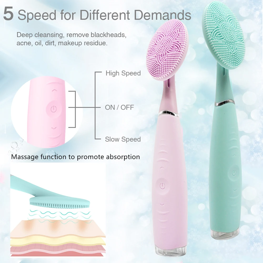 Electric Facial Cleansing Brush Sonic Silicone Face Brush Scrubber