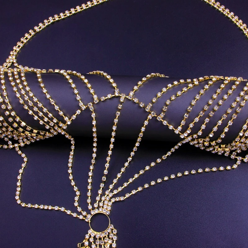Stonefans Crystal Body Chain Suit Women Gold Jewellery Rhinestone Waist Belly Bikini Chain Sexy 1754