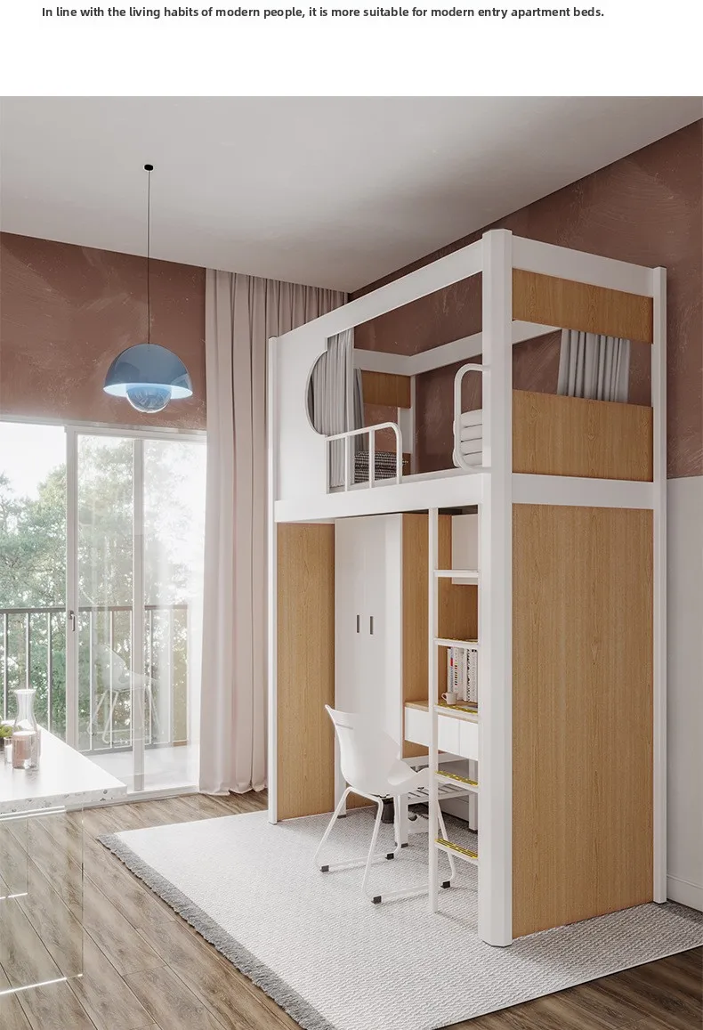 product modern design college dormitory iron frame bunk bed upper lower table loft bed metal apartment bed-13