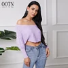 OOTN Women Winter 2019 AW Sweaters Ladies Pull Femme Jumper Crop Knitted Sweater Off Shoulder Purple Pullover Short Sweater