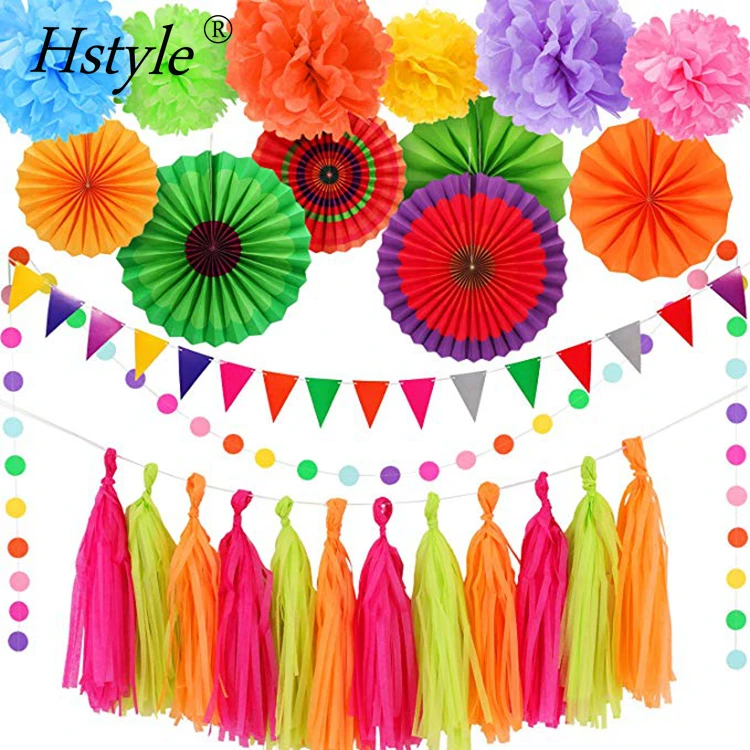 Mexican Fiesta Party Decorations Includes Colorful Hanging Paper Fans ...