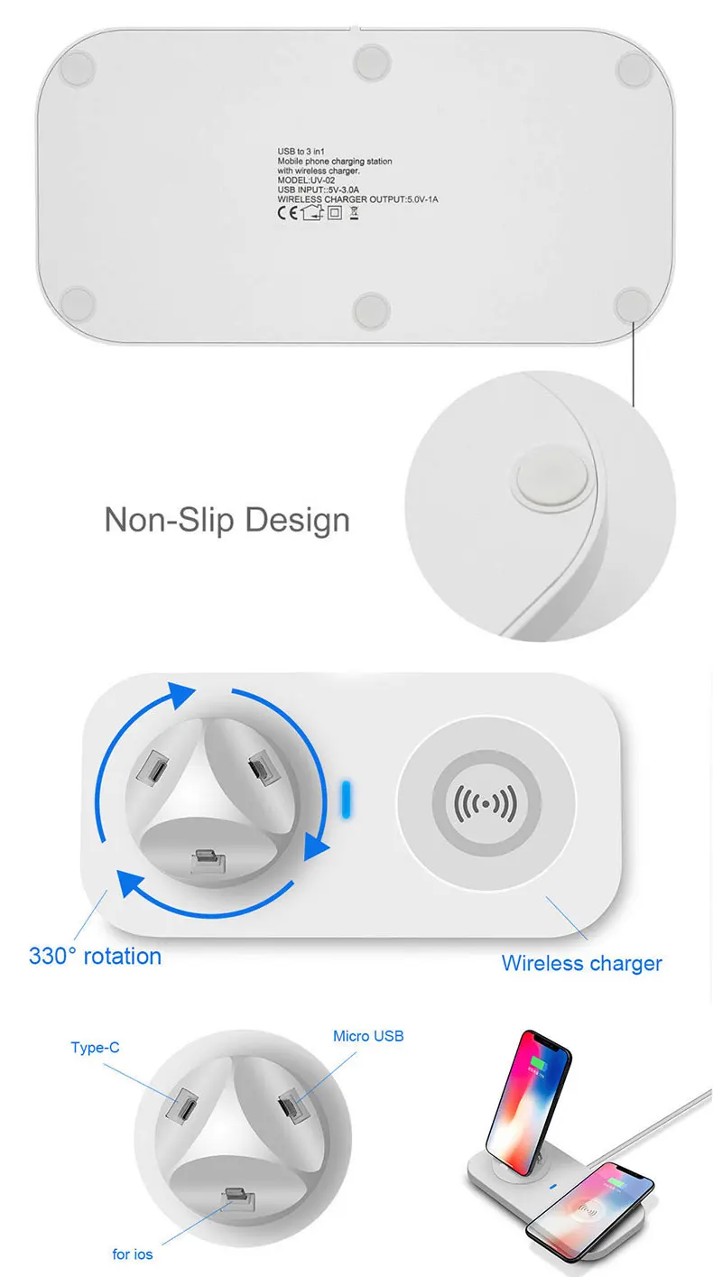 Latest Wireless Charging Station 15w 3 In 1 Cell Phone Qi Wireless Fast 