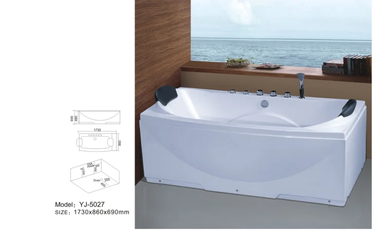YJ5027 Low price shower bathtub small single square spa bathtub White Acrylic Whirlpools BATHTUB