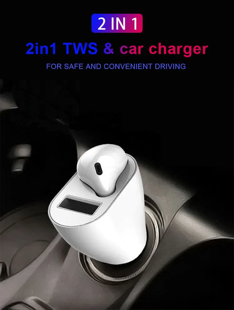 2 in 1 True TWS Car charger earphone blue tooth headset Wireless Single Side in ear Earbud usb car charger headset earphone - ANKUX.COM
