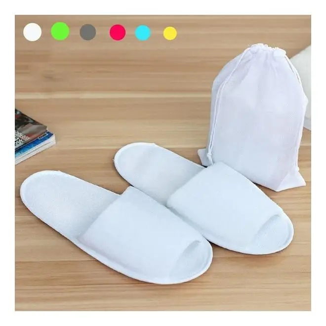 Gray Travel Towelling Open Toe Hotel Guest Portable Slippers Spa Disposable Shoe 