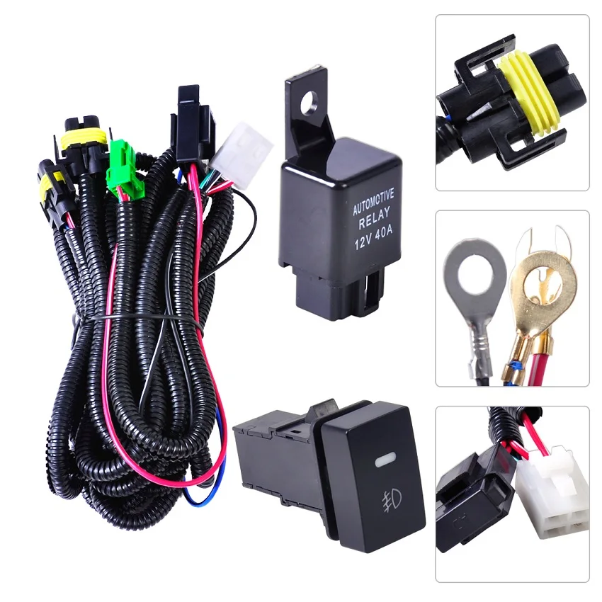 H11 Fog Light Lamp Wiring Harness With Led Indicators At Relay For Ford Focus Acura Nissan Honda