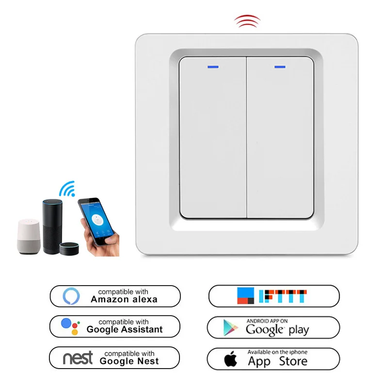 Tuya Wifi Smart Switch EU 220V Wireless Voice Remote Control Light Switch Smart Home Works Alexa Google Home Smart Life App