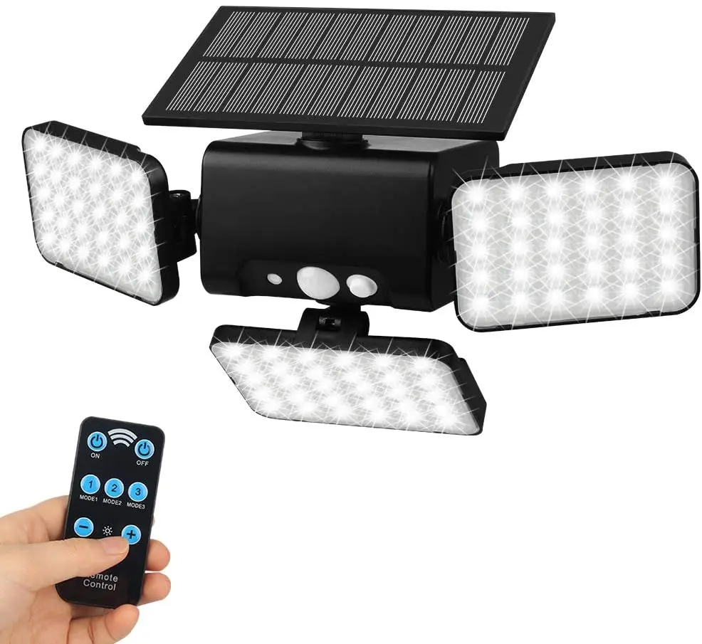 Outdoor Motion Detection Solar Light 90LED Solar Lights Three Heads With Control Remote