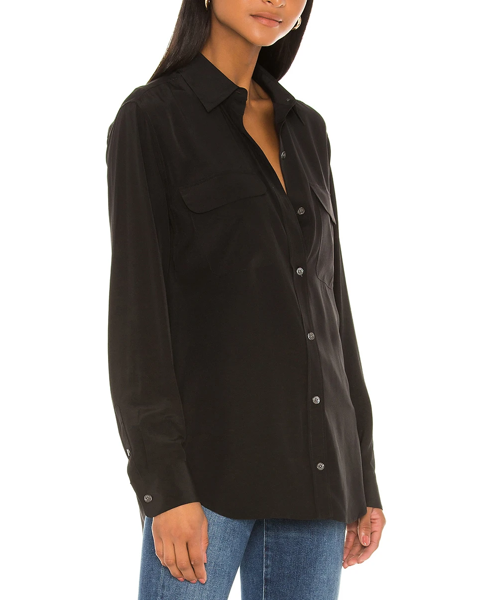black satin button down