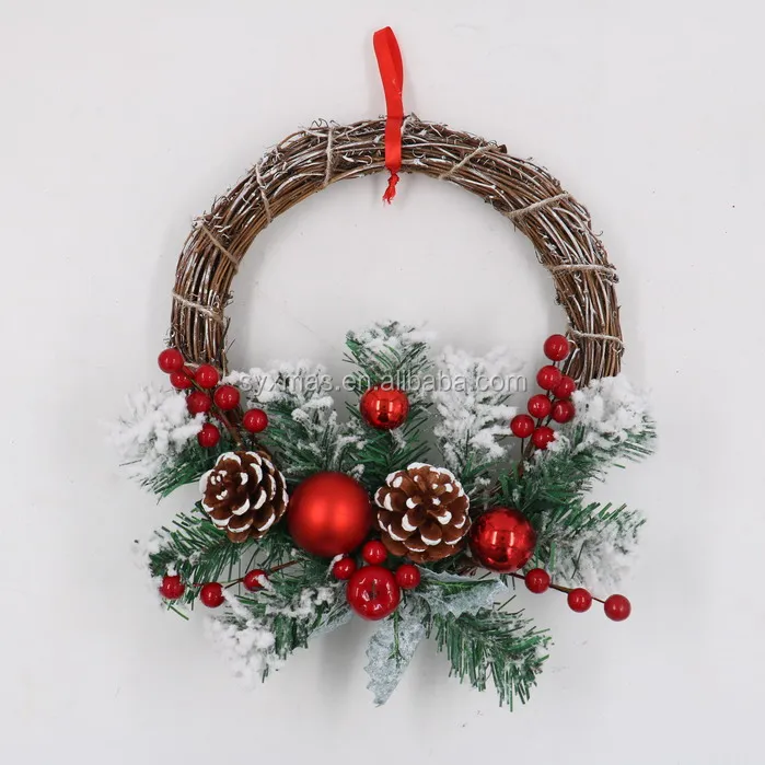 with white glitter  nature pine cone with white glitter with white metal bell 45cm out Dia pine wreath