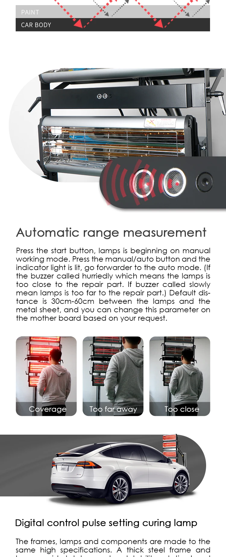 Automatically temperature measurement distance detect drying lamp for automotive paint