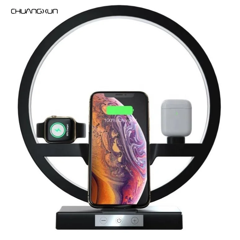 New Desk Led lamp with Qi charging station 10W fast charge Wireless charger dock station 3 in 1 for apple watch airpod phone