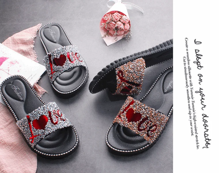 Women Slippers Summer Women Crystal Diamond Bling  Slides Beach Sandals PVC Casual Shoes Slip On Slipper shoes woman