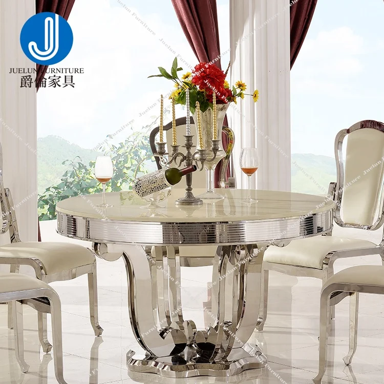Factory hot sale natural stainless steel french style round dining table table baroque kerala dining table