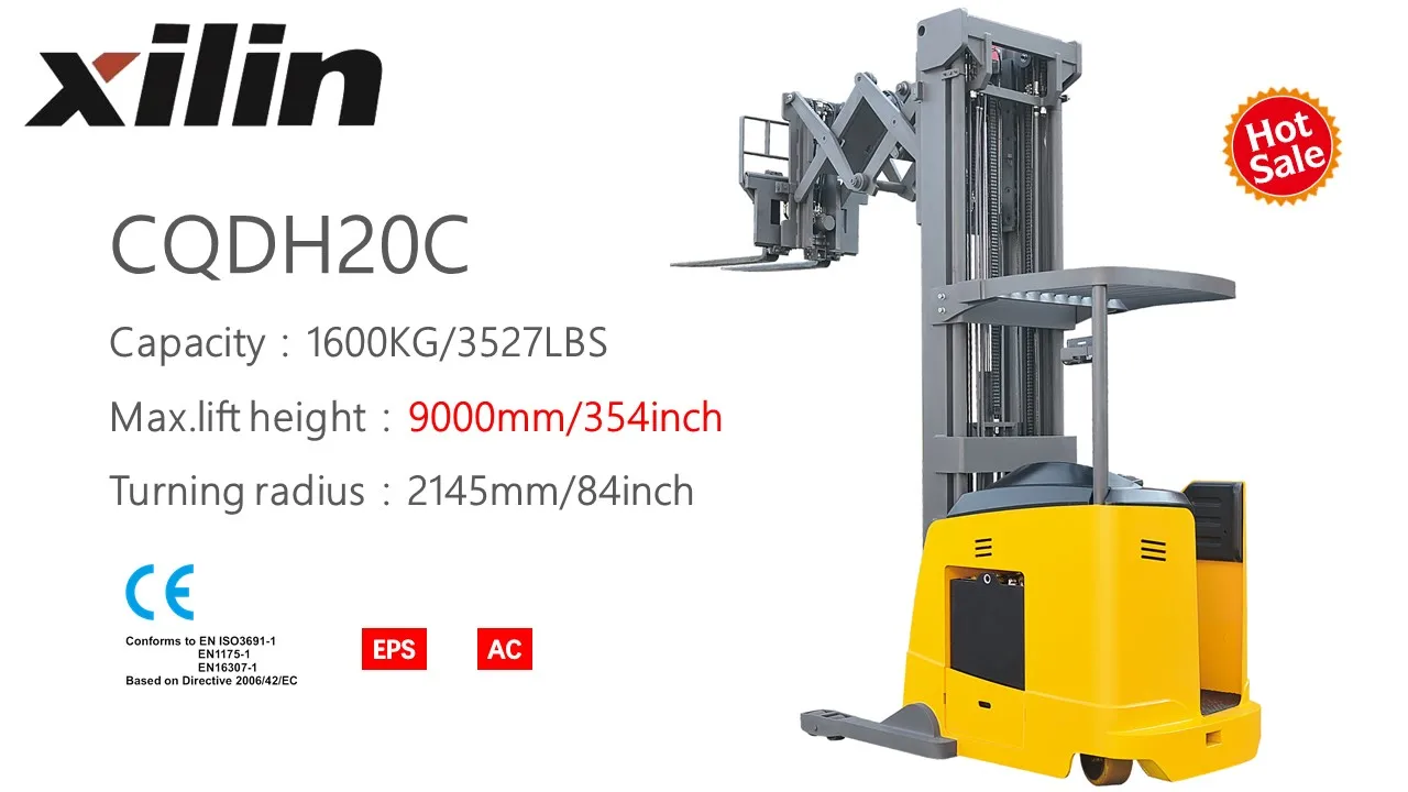 Xilin 9m 1600kg Electric Forklifts Reach Truck With Double Scissors