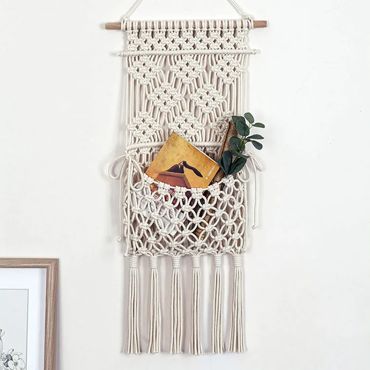 Woven Macrame Wall Hanging Pocket Storage Mail Organizer Tapestry Boho Decor NEW 