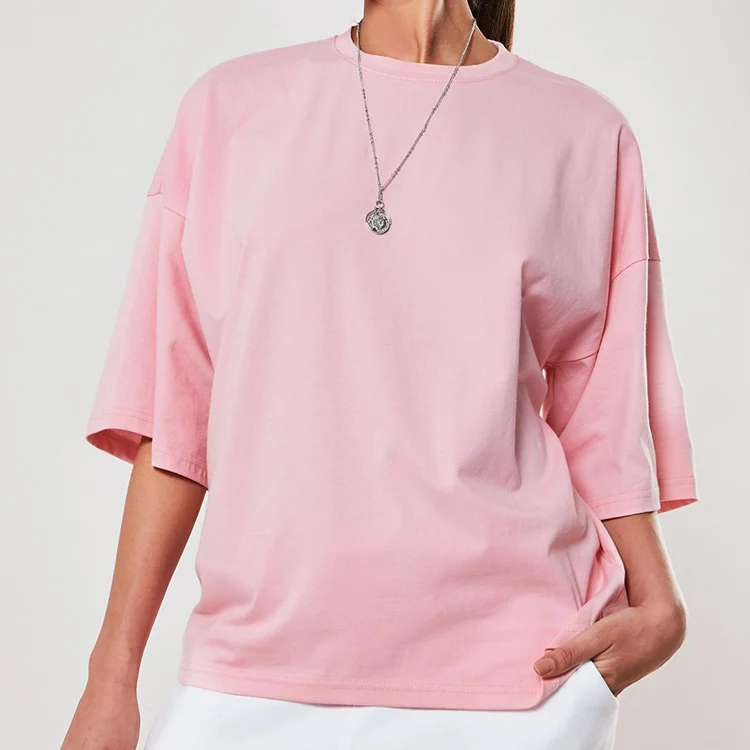 Wholesale Plain Pink Drop Shoulder Oversized T-shirts For Women - Buy T ...