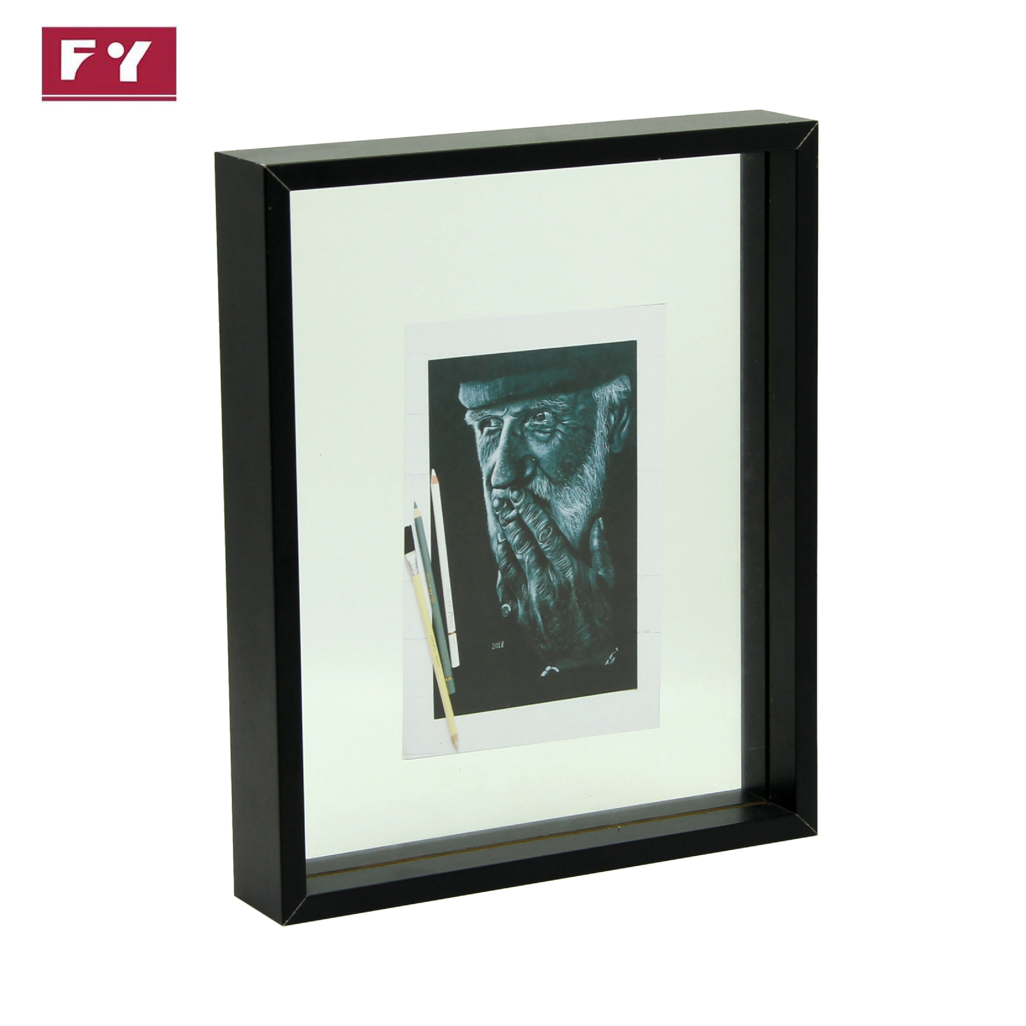 Hot Selling 20*30cm Mdf 1.8mm Glass Black Floating Photo Frame For Wall