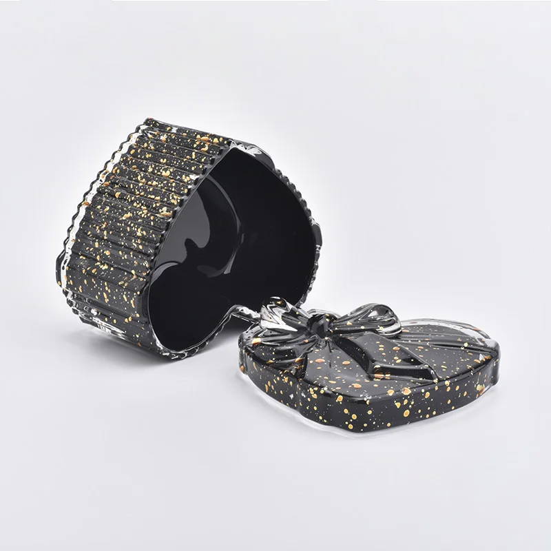 Luxury Black Heart Shaped Votive Glass Candle Jar With Lids