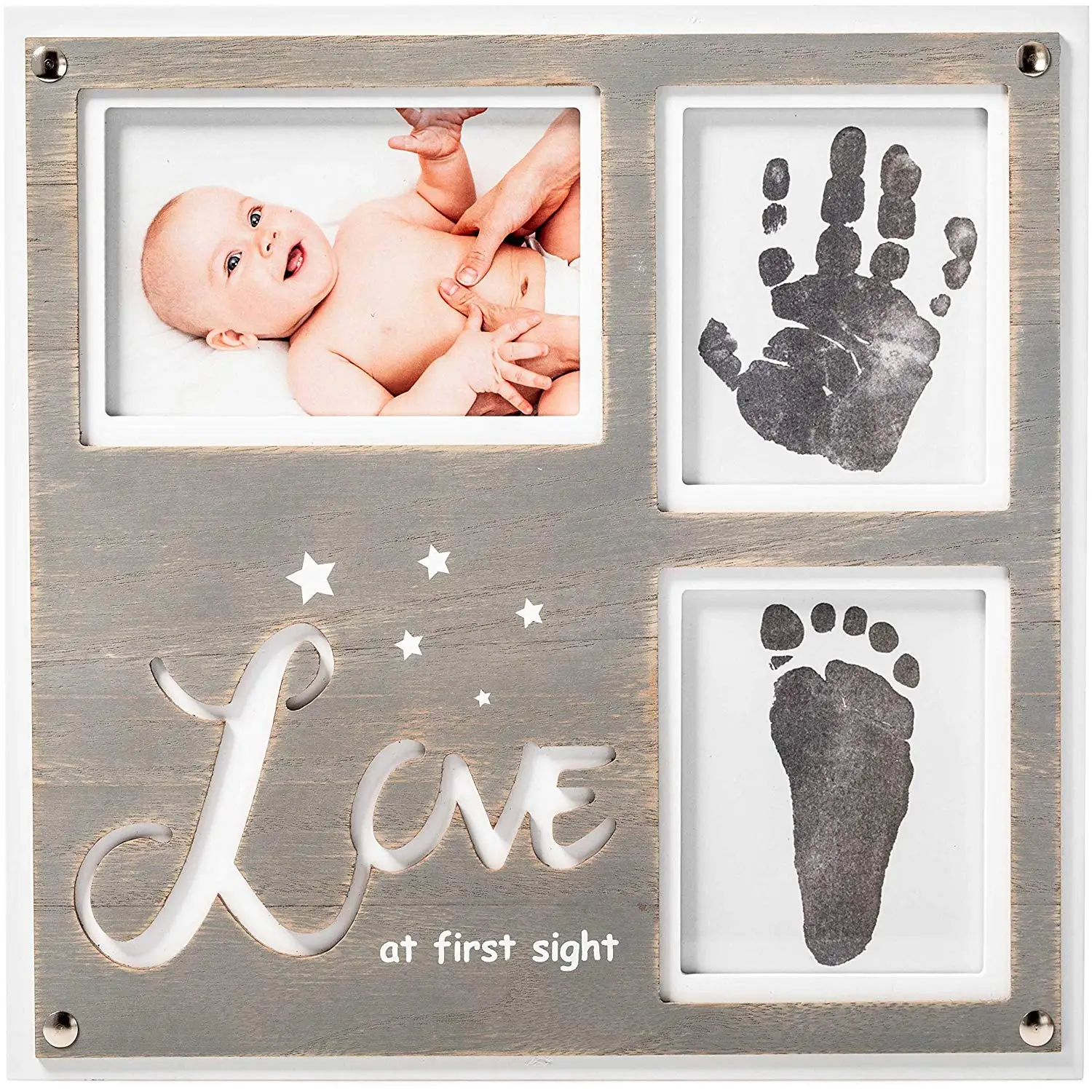 Newborn Baby Handprint And Footprint Picture Frame Kit Special Cut 12.6 X 12.2 Unches White