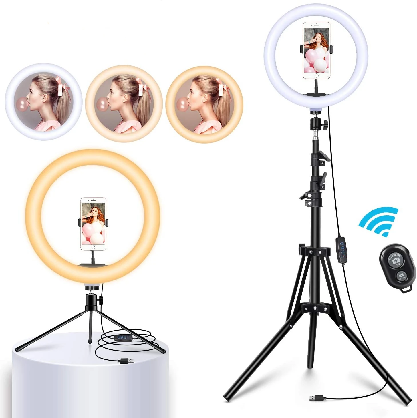 Amazon Hot Selling LED Ring Light Self for Camera Studio Photo Tiktok Light Ring Lamp 10Inch with Foldable Tripod Stand