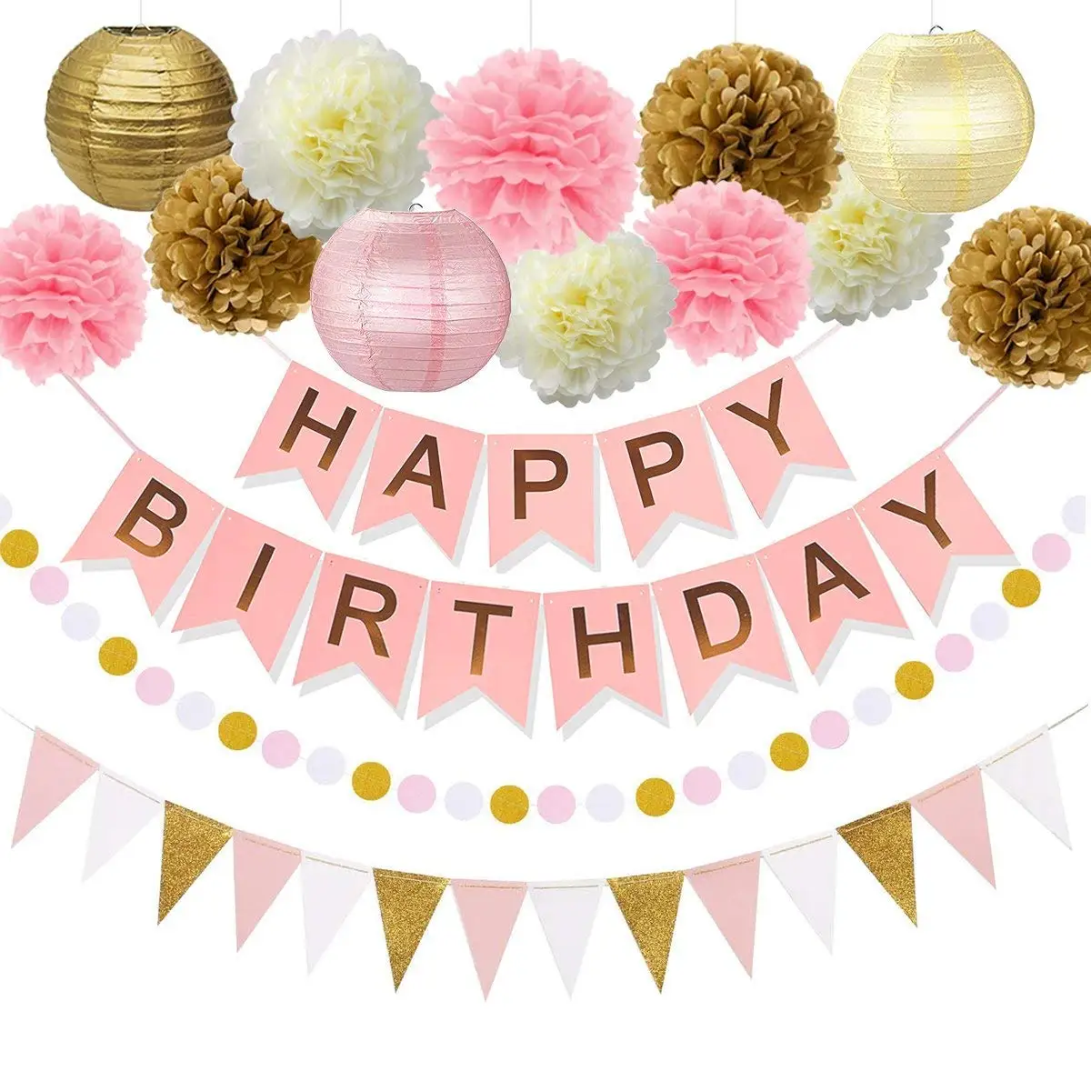 生日装饰品生日派对用品为女孩和妇女包括横幅玫瑰金气球为生日派对