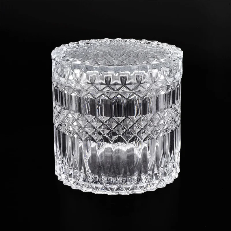 Crystal Geo Cut Glass Candle Holder With Lids