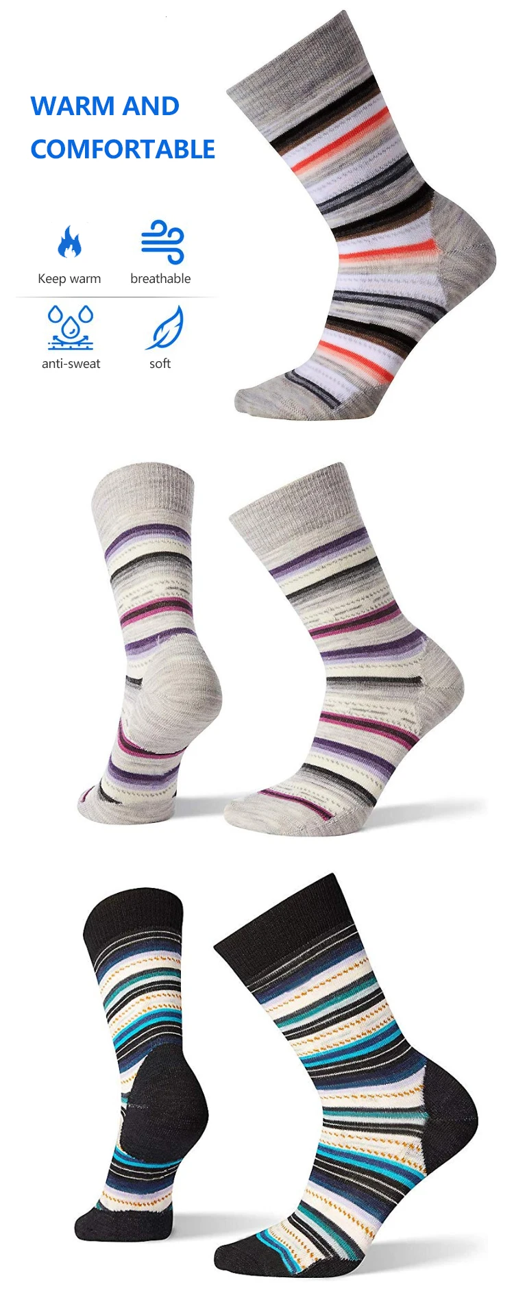 Enerup Custom Calcetines Termicos Para Mujer Men Fleece Heat Thick Insulated Extreme Boot Winter Warm Marino Wool Socks