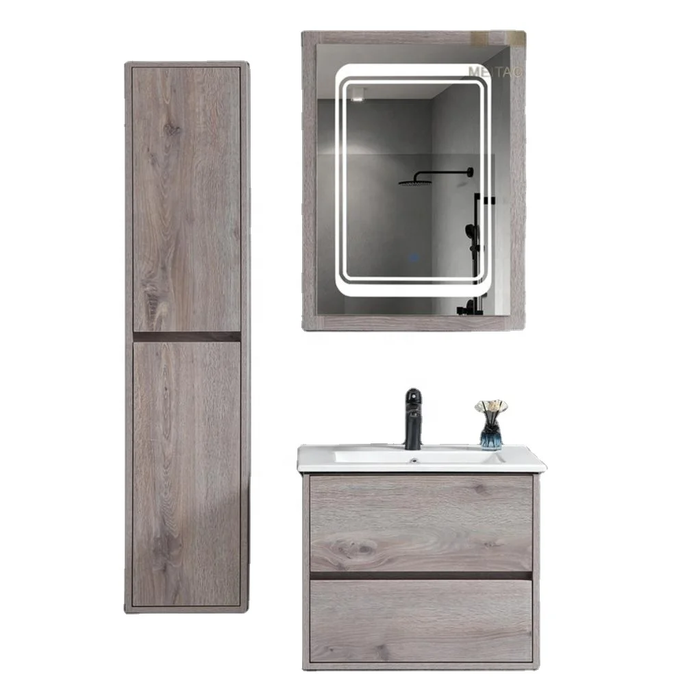 Mdf/Plywood Melamine 24 inch Standing knock Down Bathroom Vanity Cabinets With Led Mirror.