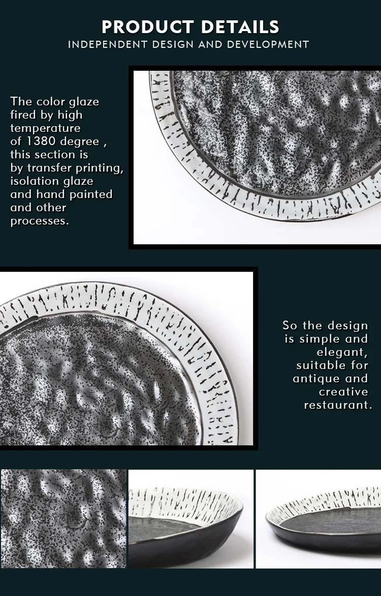 Wholesale Japanese Ink Style Hotel Catering Nightclub Round Porcelain Dinnerware Restaurant Plates Ceramic Dinner