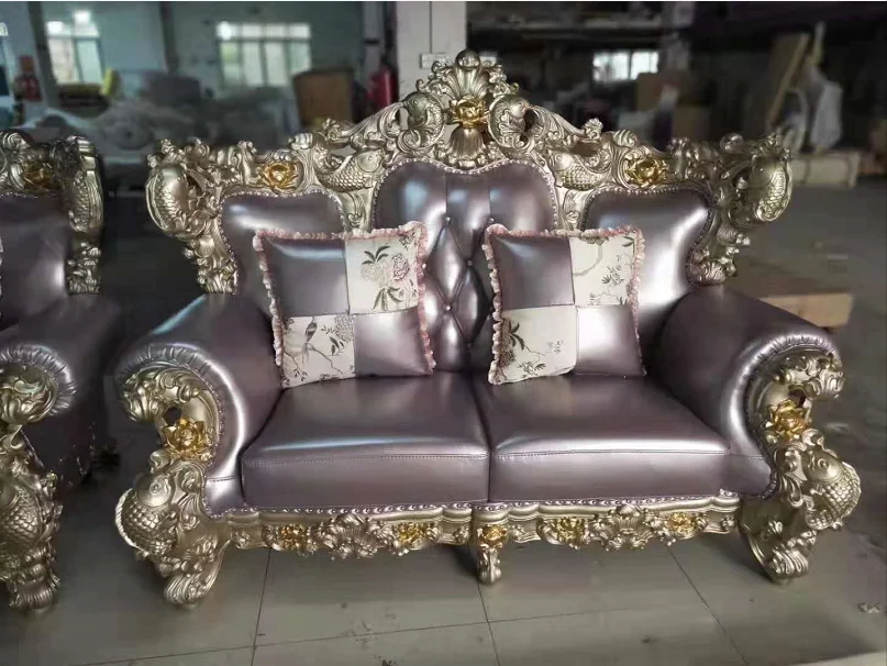 European classical solid wood carved flower livingroom royal sofa set