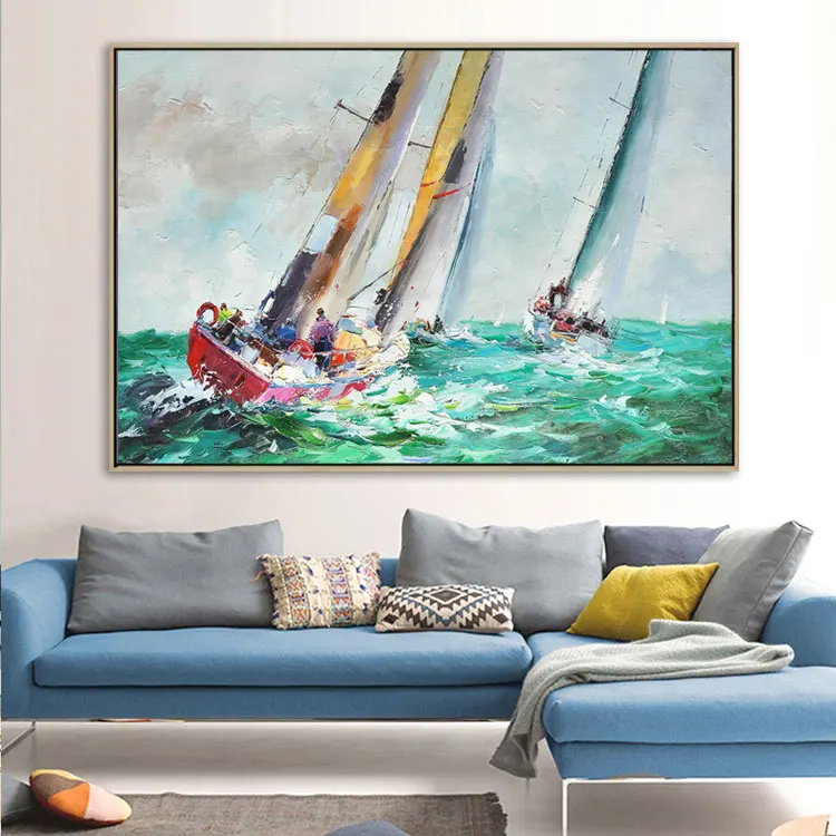 Knife Home Decoration Sea and Boat Wall Art Oil Paintings Designs on Canvas