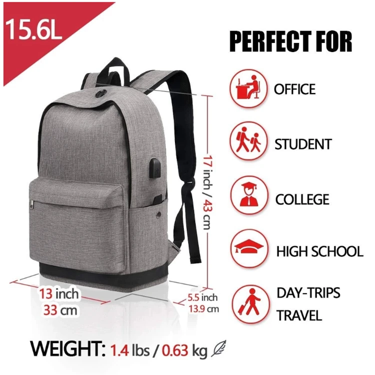 Osgoodway Water Resistant Canvas Vintage Casual Student Laptop Bag Backpack Men with USB Charging Port