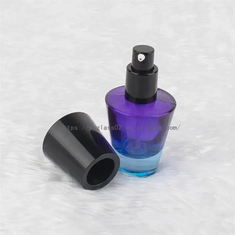 product luxury empty thick bottom 30ml gradient glass serum bottle packaging glass pump cosmetic with black lid for packaging container-4