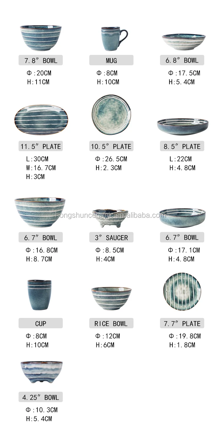 Japanese Glazed Stoneware Plates, Soy Sauce Bowls And Sushi Pan Ceramic Dinnerware Set