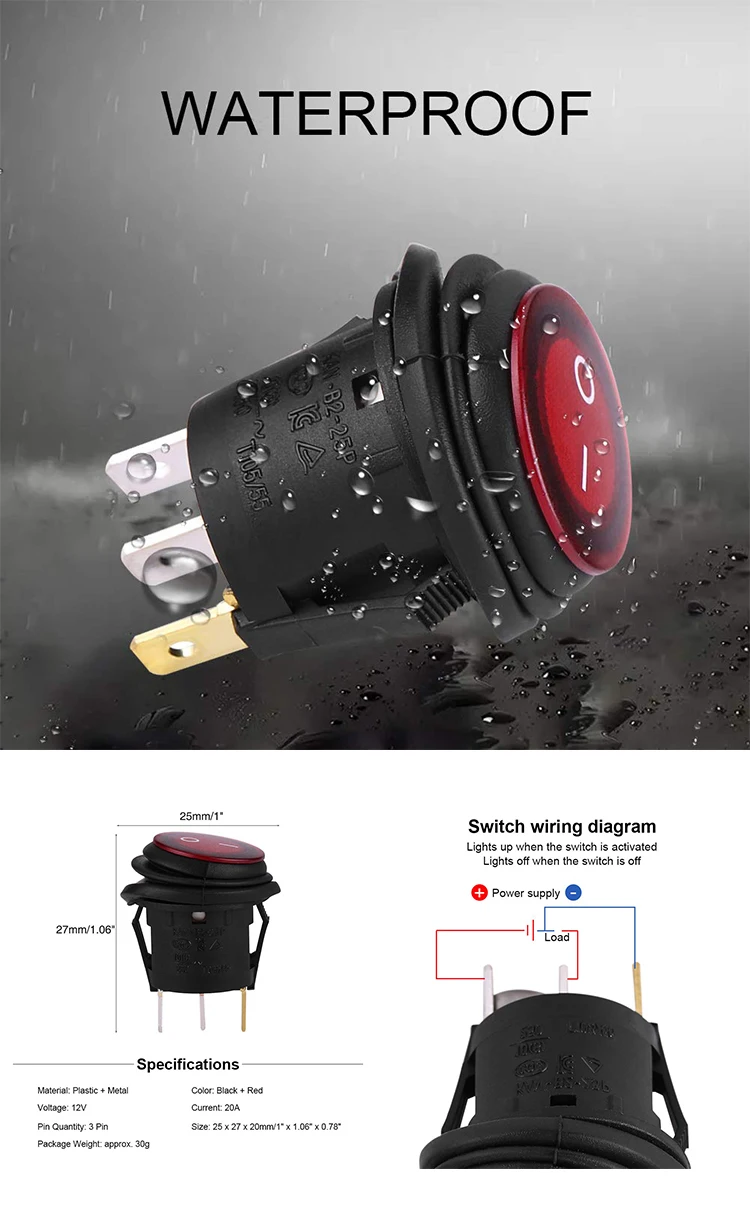 Kcd1 Kcd2 Kcd3 Kcd4 2p 4p 6p Waterproof Round Square Lamp Rocker Switch   H7b5d13e15f4d4e8b8ee7ecc99db5c370K 