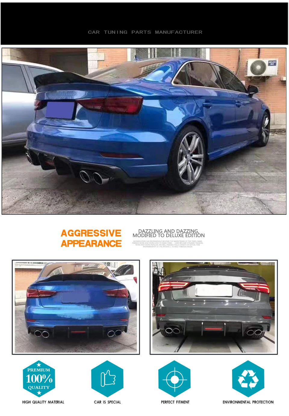 S3 Rear Bumper Diffuser Carbon Fiber For Audi S3 A3 8v Sedan 4door