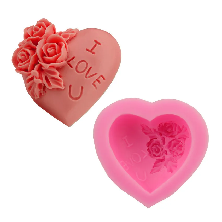 Valentine's Day 3d Heartshape Silicone Mold Rose Love Fondant Cake
