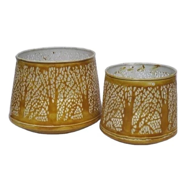 Metal Indian Lantern With Ceramic Finish Tree Patterns Other Colors