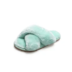 Wholesale soft winter lined sheep fur slippers