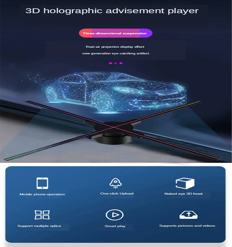 Nice price 3d video hologram projector wifi control holographic 3d led fan display for advertising