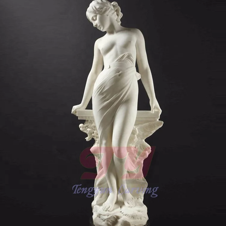 Western stone figure statue modern human nude woman girl marble sculpture